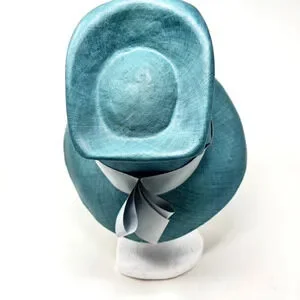 Vintage Neiman Marcus Roger Heim Paris Blue Hat Cloche Straw Gray Ribbon 1950s Vintage Neiman Marcus Roger Heim Paris Blue Hat Cloche Straw  main image 3